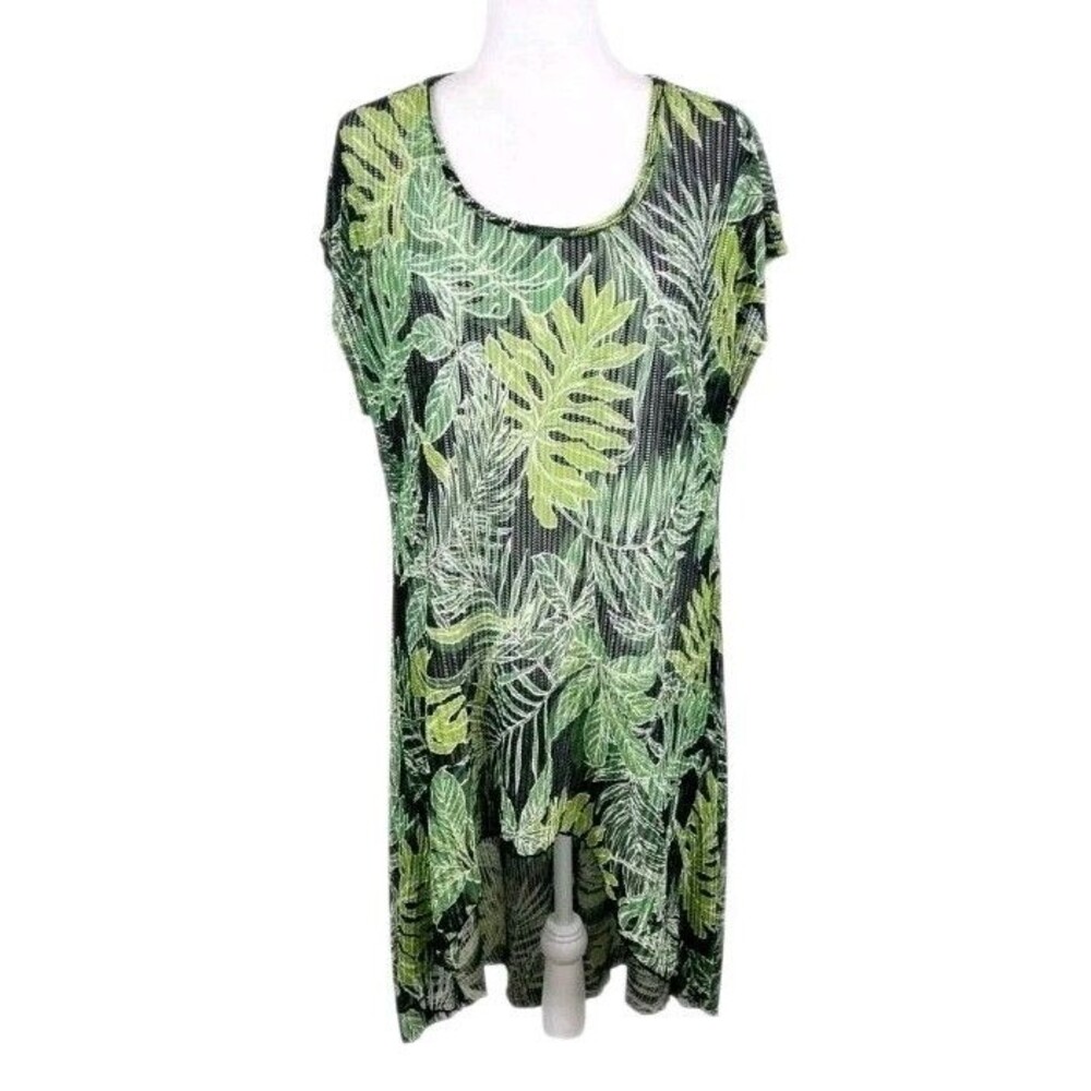 Cha Cha Vente Dress Women 3X Black Green Tropical Knit Coverup Mini Casual
